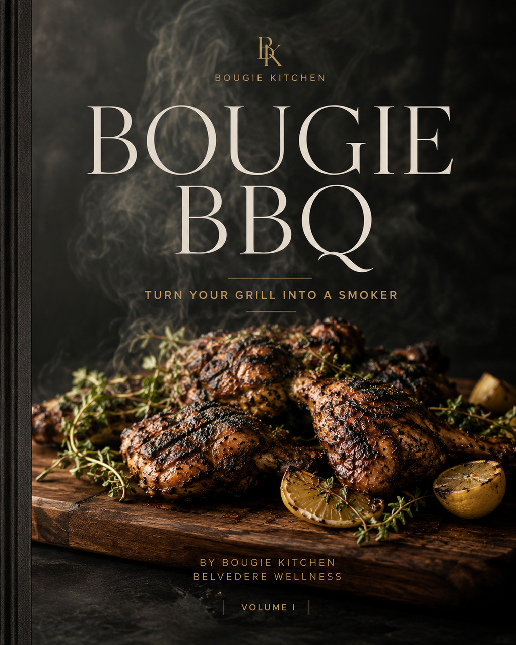 Bougie BBQ Grill Guide cover: how to turn a backyard charcoal grill into a smoker, free guide by Nikki Angel.