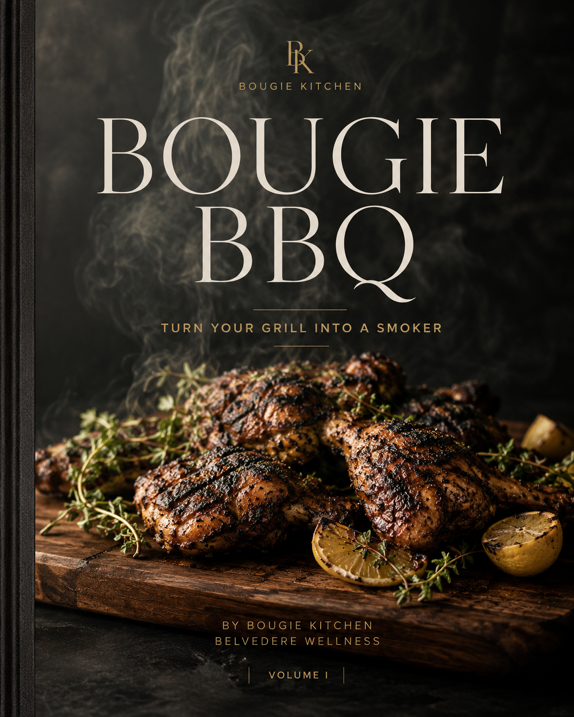 Bougie BBQ Grill Guide cover: how to turn a backyard charcoal grill into a smoker, free guide by Nikki Angel.