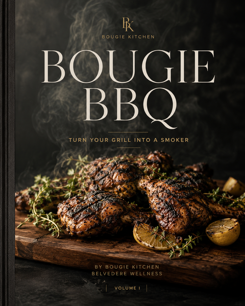 Bougie BBQ Grill Guide cover: how to turn a backyard charcoal grill into a smoker, free guide by Nikki Angel.