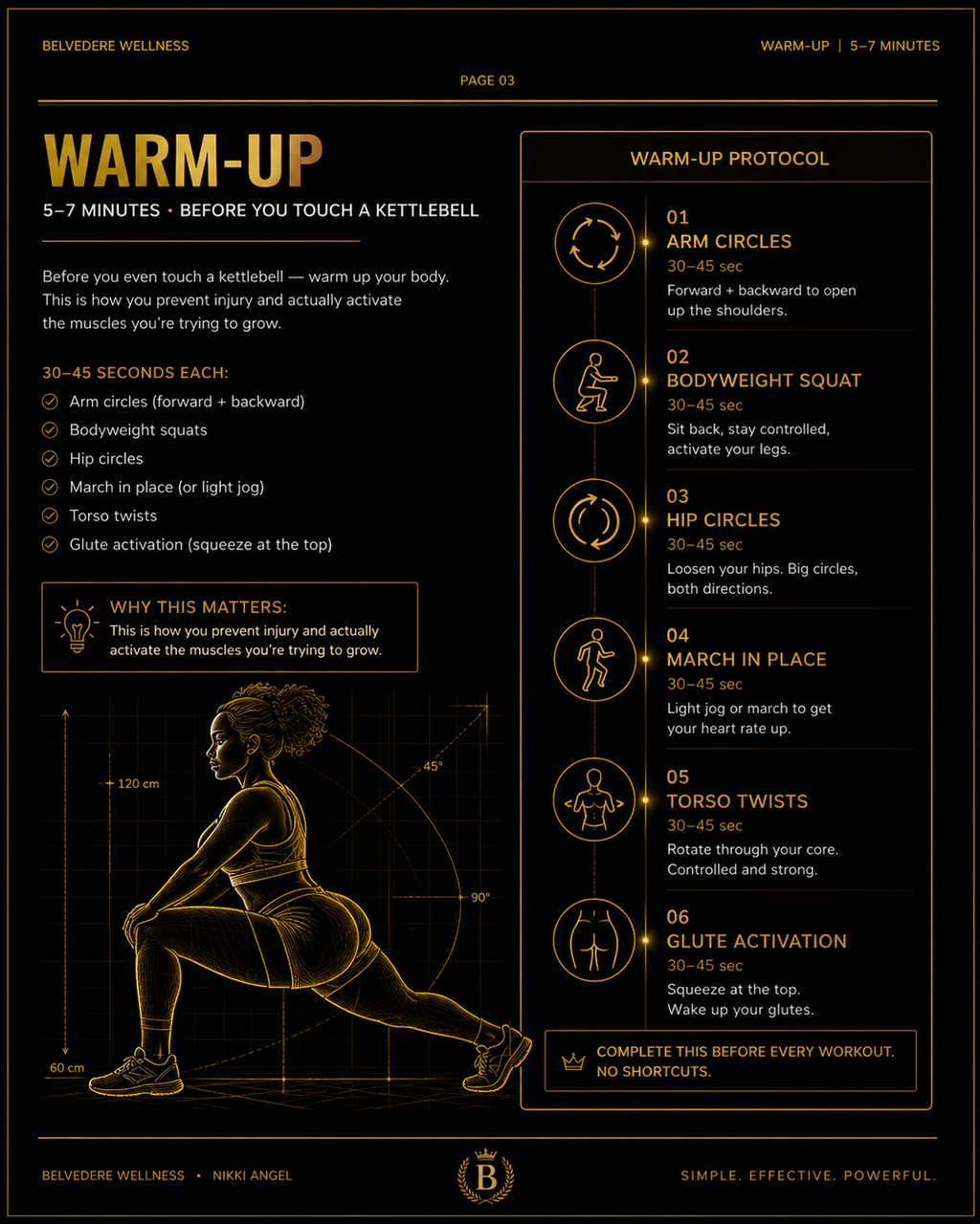 Kettlebell exercise page with form cues and rep schemes from the BVDR Kettlebell Program.